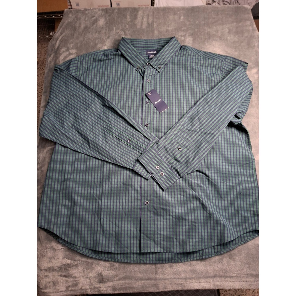 Haggar Mens 2XL Green Plaid Long Sleeve‎ Button Down Shirt HW90673 NWT